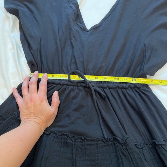 Anthropologie Daily Practice Black V-Neck Tiered Ruffle Dress Tie Waist Sz XS - Picture 14 of 15